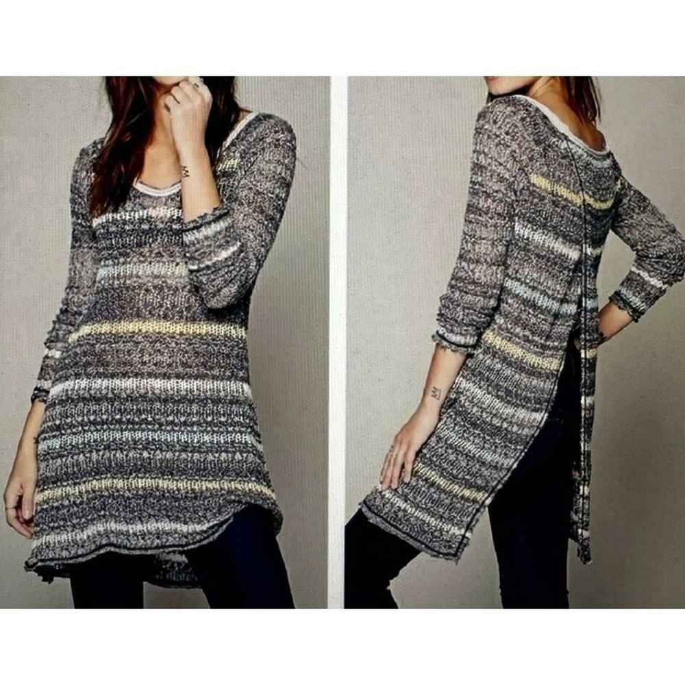 Free‎ People Top Open Knit Split Back Life's A Beach Womens XS Casual Relaxed